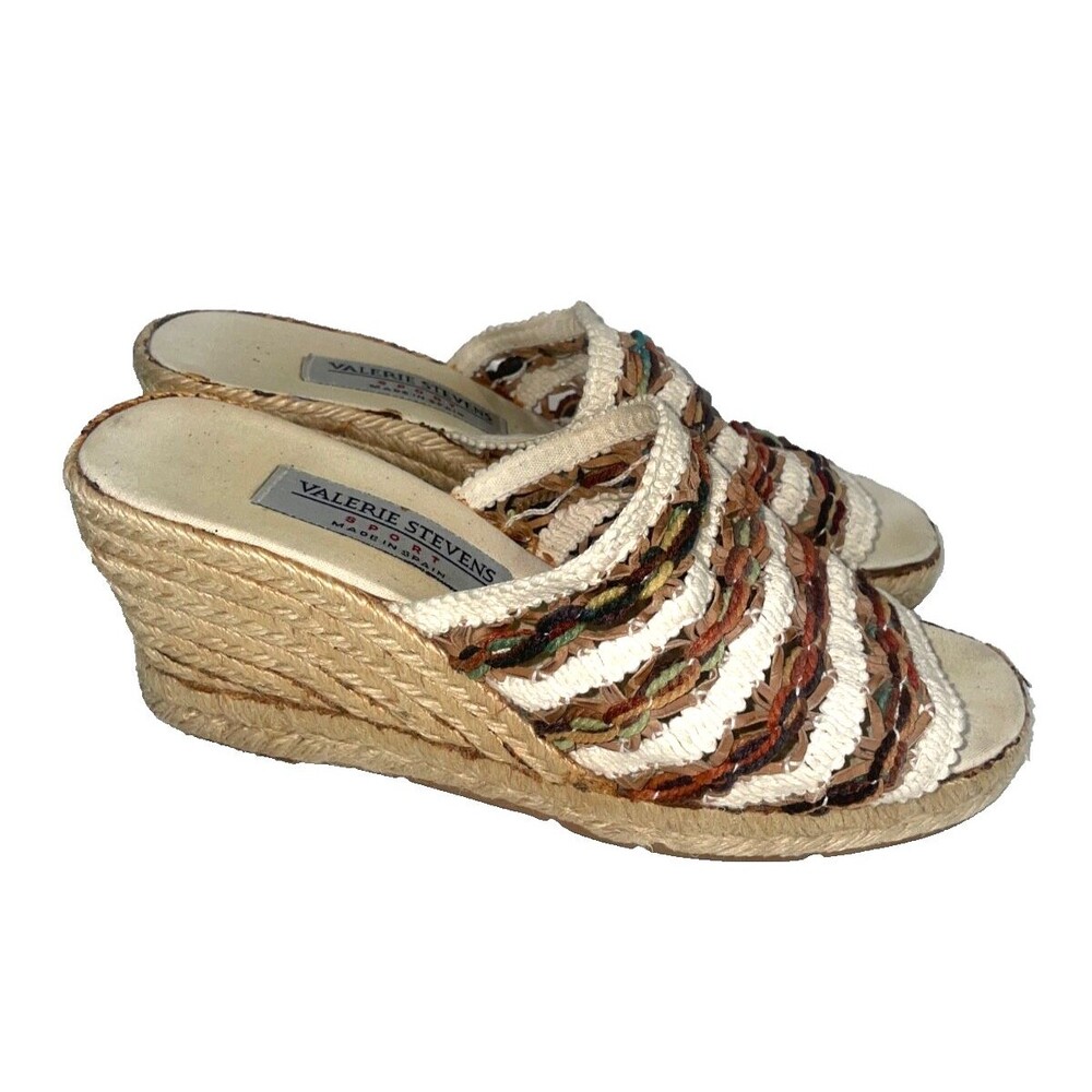 Valerie Stevens Vintage Made in Spain Crochet Wedge Slide Sandals size 9